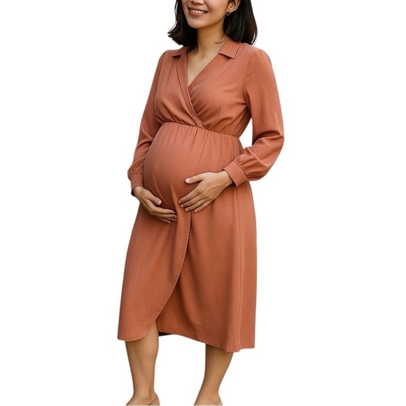 NEW ASOS DESIGN Maternity Wrap Midi Dress in Terracotta Size 4 - Picture 1 of 7
